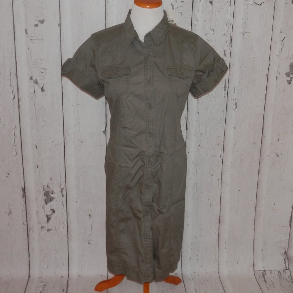 NEW Canyon River Blues Gray Olive Medium Twill Sheath Button Utility Dress 3573